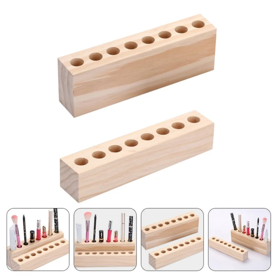 2 Piece Wooden Lipstick & Makeup Brush Holder Rack