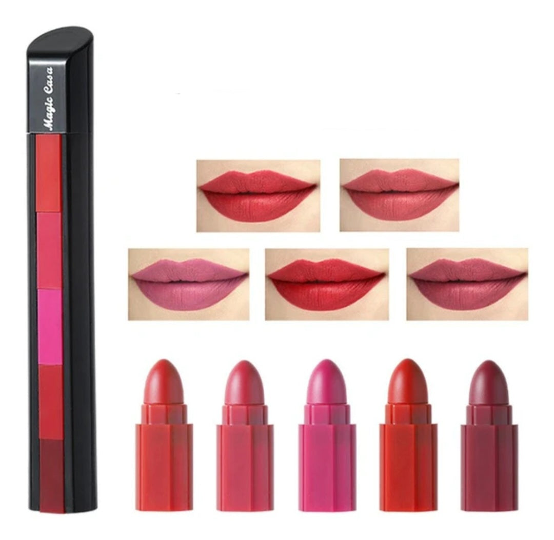 5-in-1 Waterproof Matte Lipstick Set - Non-Stick & Long-Lasting