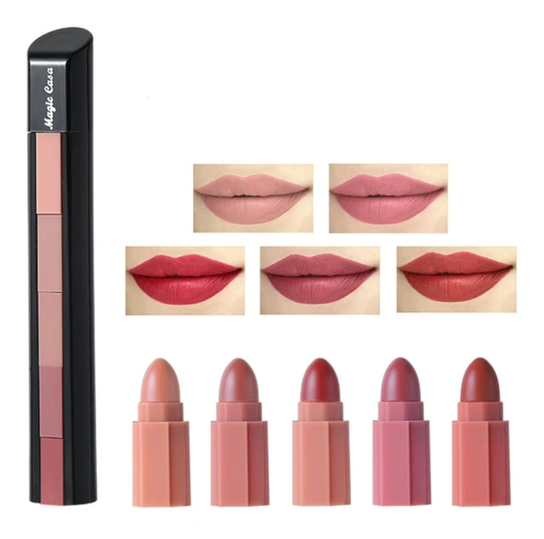 5-in-1 Waterproof Matte Lipstick Set - Non-Stick & Long-Lasting