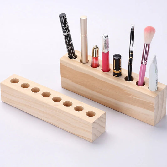 2 Piece Wooden Lipstick & Makeup Brush Holder Rack
