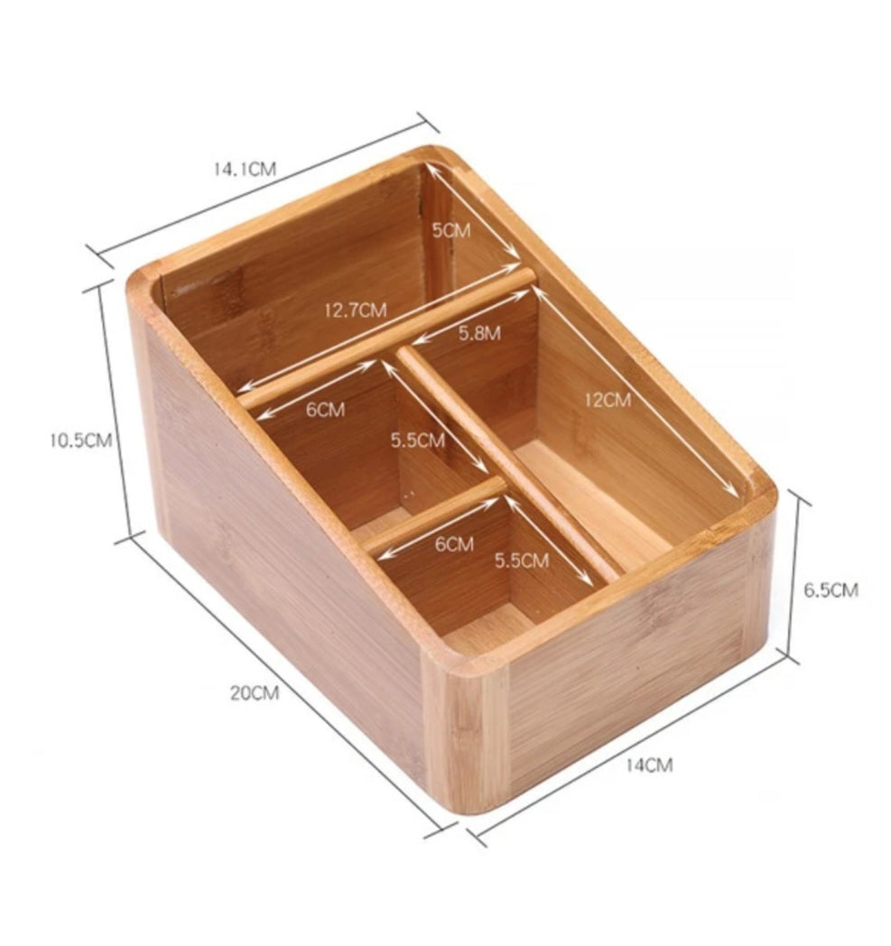 Bamboo Storage Box - Stylish Desk Drawer and Desktop Makeup Organizer