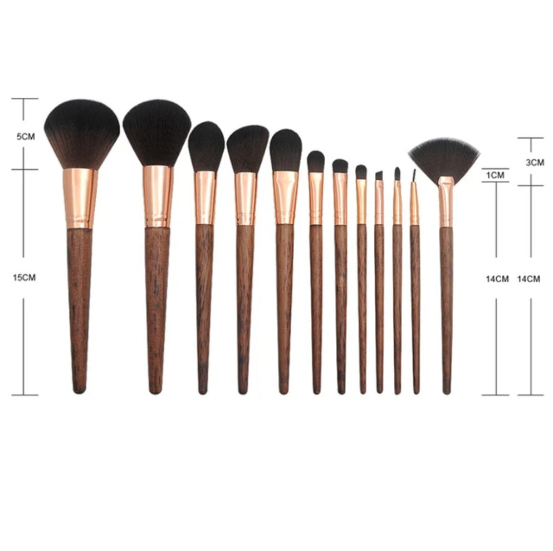 12 Piece Sandalwood Handle Makeup Brush Set